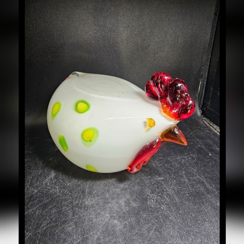 Unique Vintage Red and Green Art Glass‎ Rooster Figurine